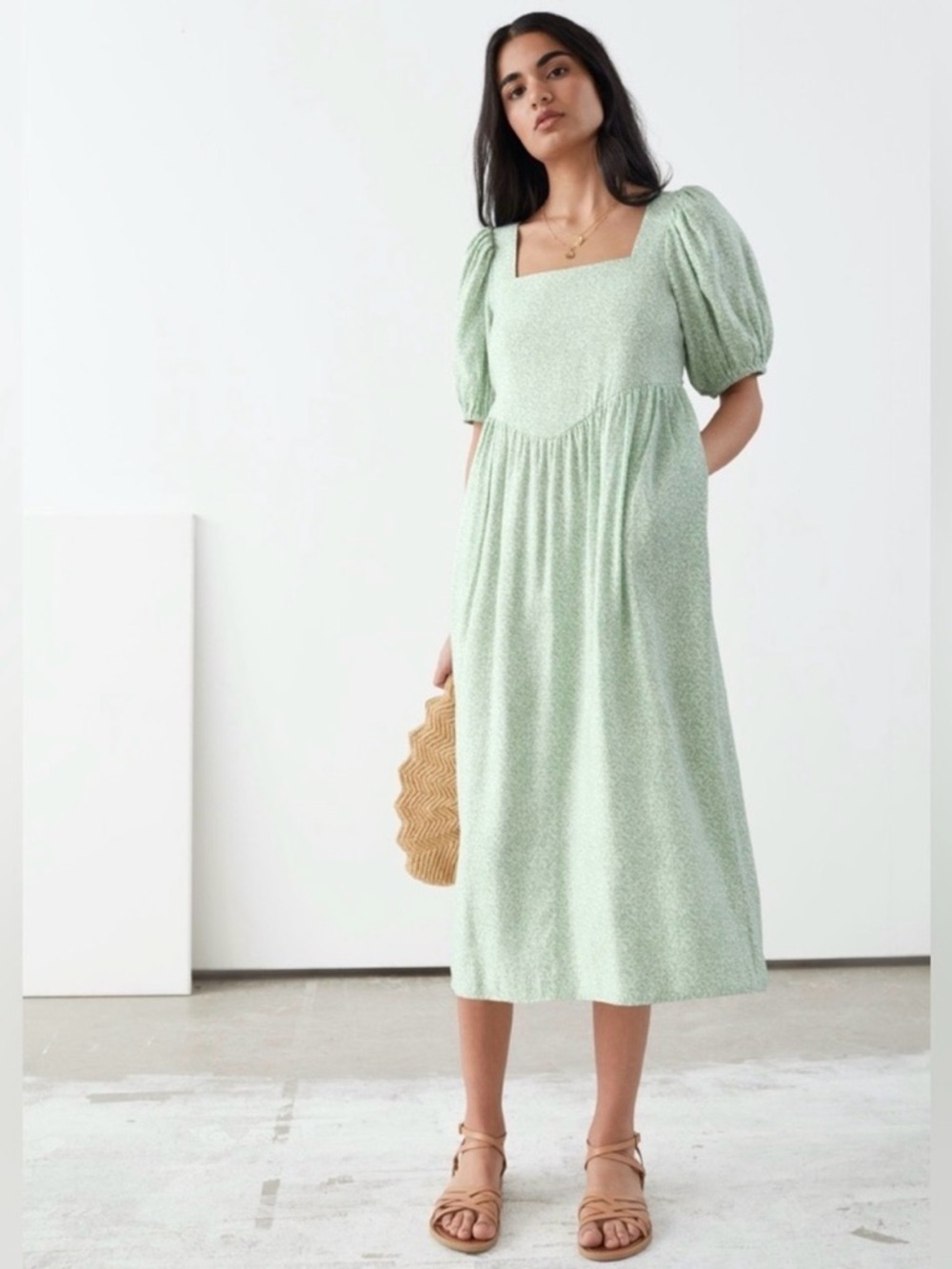& Other Stories Light Green Midi Dress